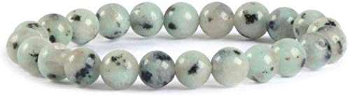 Angelstones Handmade Natural Healing Gemstone 8mm Round Beads Stretch Crystal Bracelet 7 Inch Unisex - color: Kiwi Jasper