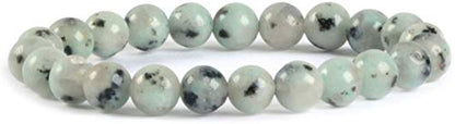 Angelstones Handmade Natural Healing Gemstone 8mm Round Beads Stretch Crystal Bracelet 7 Inch Unisex - color: Kiwi Jasper