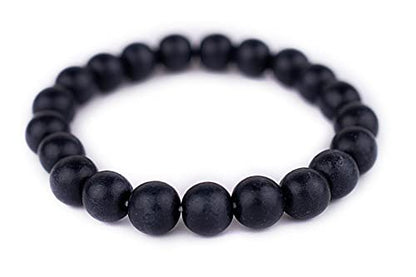 Wood Bead Bracelet - color: Charcoal Black, size: Large Beads