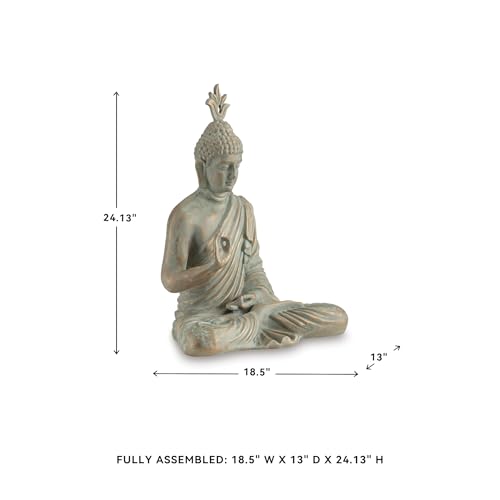 Signature Design by Ashley Hosgrove Cultural Tabletop Paper Composite Sitting Buddha Sculpture, Metallic & Green