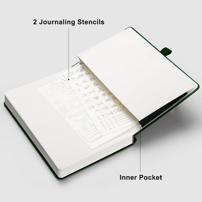 RETTACY Dotted Journal Notebook, 192 Pages, A5 Medium Size (5.7'' x 8.3''), Leather Hardcover, 100 GSM Thick Paper, for Journaling, Planning, Tracking (Dark Green) - color: Dark Green, style: Dotted