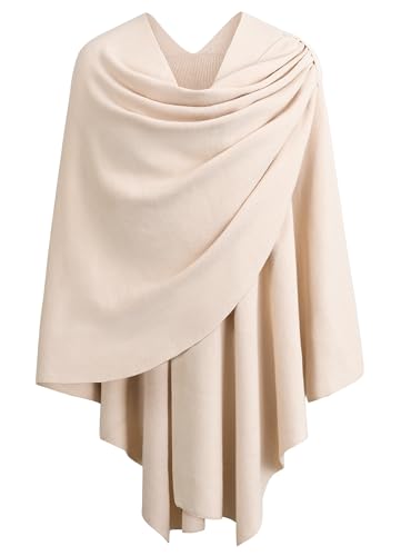 PULI Womens Large Cross Front Poncho Sweater Wrap Topper Knitted Elegant Shawls Cape for Fall Winter - color: 1-beige