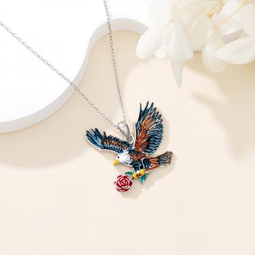 Hummingbird/Phoenix/Owl/Dove/Flamingo/Raven/Blue Jay/Cardinal/Peacock/Eagle/Parrot/Robin Necklace for Women 925 Sterling Silver Bird Pendant Necklace Animal Jewelry Gift for Mother Wife - style: Eagle Necklace with Flower
