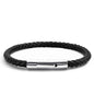 Elegatto Elagio Premium Braided Leather Bracelet for Men | Full-Grain Braided Leather with Sterling Silver Polished Stainless Steel Clasp | Men’s Designer Bracelets - color: Black Silver, size: Small