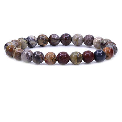Amandastone Natural Gemstone 8mm Round Beads Stretch Bracelet 7 Inch - color: Multicolor Picasso Jasper