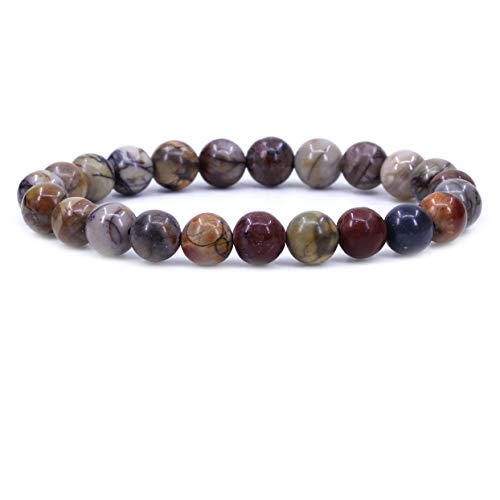 Amandastone Natural Gemstone 8mm Round Beads Stretch Bracelet 7 Inch - color: Multicolor Picasso Jasper