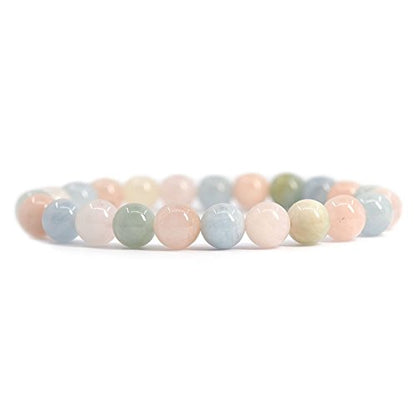Justinstones Gem Semi Precious Gemstone 8mm Round Beads Stretch Bracelet 7 Inch Unisex - color: Morganite Beryl Aquamarine
