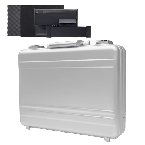 Aluminum Storage Case with Customizable Foam, 3-in-1 Modular Interior, Professional Briefcase with TSA Locks - color: Silver, size: 18.1 x 13.8 x 6.1 inch