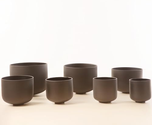 Set of 7 size 6-12 inch Black Chakra Tuned 432hz Quartz Crystal Singing Bowls with Heavy Duty Carrying Cases and Singing Bowl Mallet Suede Strikers BK - color: Set of 7, Black