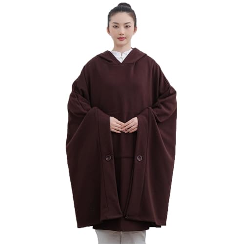 Women Men Meditation Buddhist Hooded Cloak Thickened Warm Loose Coat - color: Coffee, size: Medium