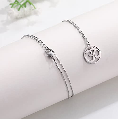 Women OM Necklace Indian Yoga Aum Om Ohm Pendant Necklace Stainless Steel Hindu Meditation Charm Sanskrit Symbol Spiritual Amulet Jewelry for Women Men - color: Sliver