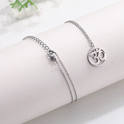 Women OM Necklace Indian Yoga Aum Om Ohm Pendant Necklace Stainless Steel Hindu Meditation Charm Sanskrit Symbol Spiritual Amulet Jewelry for Women Men - color: Sliver