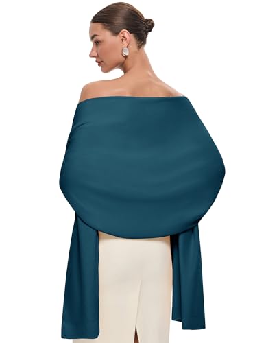 PULI Women's Pashmina Shawl Wraps for Evening Dress Large Scarf Blanket Long Wedding Bridal Winter Warm Shoulder Wrap - color: Dark Cyan