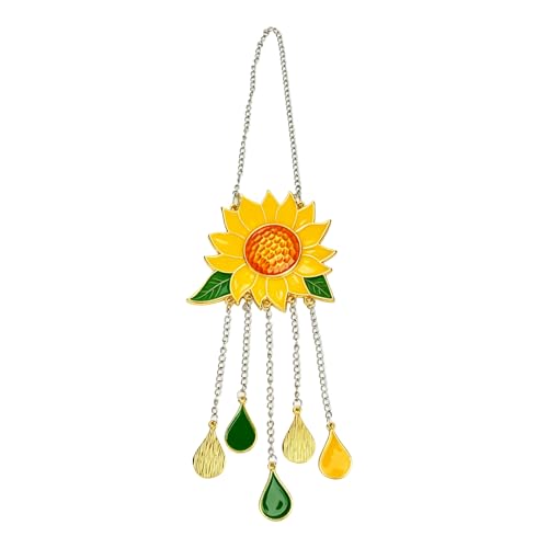 Sunflower Wind Chimes Ornaments, Mini Beautiful Stained Glass Window Hanging Panel Decoration with Chain for Home Panel Patio Porch Garden Backyard Decor Gift(Size:30 x 8 cm)
