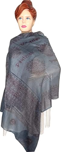 KVR Hindu Pooja Religious Cotton Indian prayer scarf with OM Krishna Ganesha Shiva Nataraja yoga spiritual auspicious prints - color: Grey-natraja-2