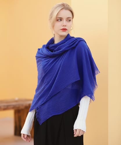 Harewom Lightweight Gauze Linen Feeling Shawl Wraps for Women Beach Summer Scarf for Evening Wedding Dresses - color: Shawl Wraps - Royal Blue