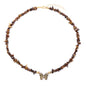 Bohemian Crystal Butterfly Necklaces Stress Relief Anxiety Yoga Pendant,Healing Natural Stone Mantra Choker for Women Teen Girls Friendship Birthday Mothers Day Gift Summer Beach Jewelry - color: Tiger Eye
