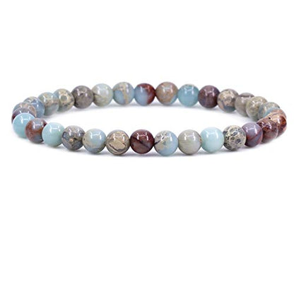 Keleny Semi Precious Crystal 6mm Round Beads Rock Yoga Stretch Bracelet 7 Inch Unisex Unisex - color: Multicolor Serpentine