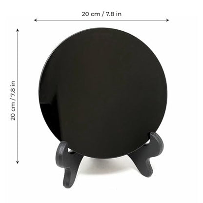 Natural Black Obsidian Scrying Mirror with Stand, Healing Crystals, Witchcraft Decor with Shelf for Divination & Meditation - 7.87 in - size: 7.9"L x 7.9"W