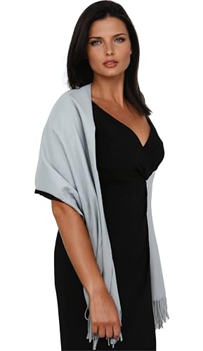 Ocomfly 100% Pashmina Scarf for Women - Premium Womens Scarves - Gift Boxed - Shawls or Wraps - Ultra Soft and Warm - color: Light Grey