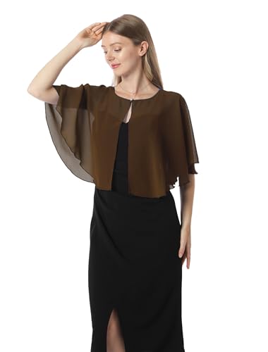 Chiffon Capelet Soft capes Shawls and Wraps for Evening Dress Wedding Cape 1920s shawl accessories for women - color: Brown