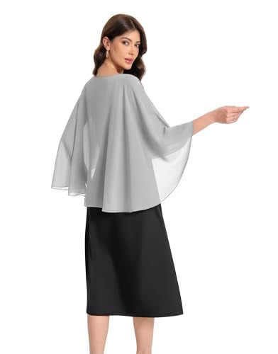 Baoqiya Women's Capelet Shawls and Wraps for Evening Dresses Soft Bridesmaid Shawl Chiffon Cape Wedding Cover Up - color: Grey