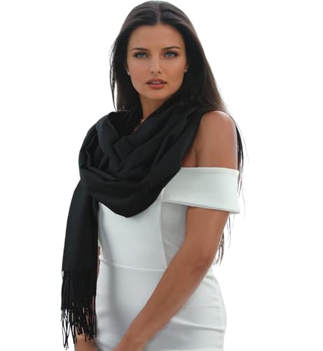 Ocomfly 100% Pashmina Scarf for Women - Premium Womens Scarves - Gift Boxed - Shawls or Wraps - Ultra Soft and Warm - color: Jet Black
