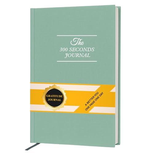Gratitude Journal for Women & Men – 5 Minute Guided Daily Journal with Prompts for Mindfulness, Self Care & Positive Thinking, 300 Seconds Daily Reflection, Light Green Linen Cover - color: Light Green