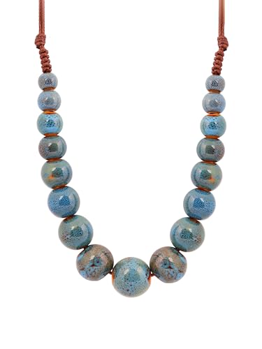 MINACHI Hippie Boho Colorful Ceramic Round Beads Strand Necklace, Bohemian Fashion Statement Jewelry Gift for Women - color: S03