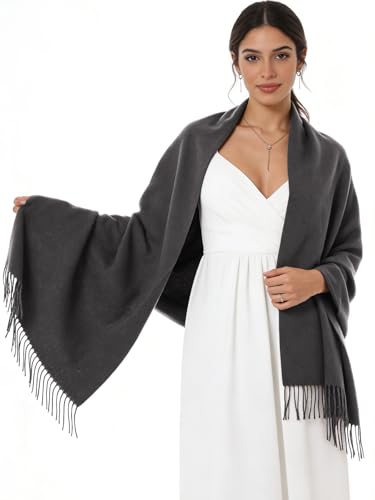 Sumolux Scarf for Women Pashmina Shawls Wraps for Evening Dresses Wedding Bridesmaid Gifts Winter Warm Soft Scarves - color: Dark Grey