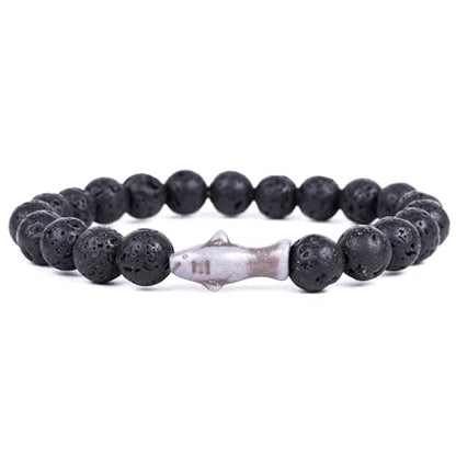 Fahlo Shark Tracking Bracelet – Track a Real Shark's Journey – Supports Wildlife Conservation – Elastic – on Interactive Mobile App Map – Unisex Ocean Conservation Gift - color: Lava Stone