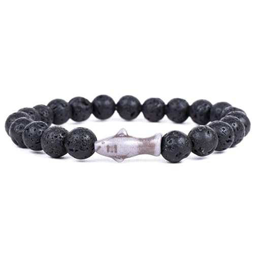 Fahlo Shark Tracking Bracelet – Track a Real Shark's Journey – Supports Wildlife Conservation – Elastic – on Interactive Mobile App Map – Unisex Ocean Conservation Gift - color: Lava Stone