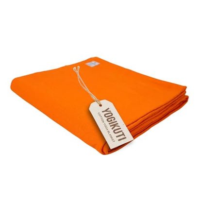 Yogikuti Iyengar Cotton Yoga Blanket Set of One – Thick Handwoven Yoga Blankets for Restorative Yoga, Meditation & Pranayama – Premium Cotton Yoga Blanket for Support & Comfort in Pranayama (Orange)
