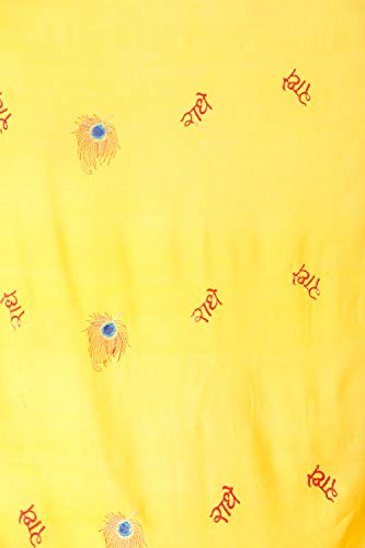 Exotic India Radhe Prayer Shawl with Embroidered Peacock Feather - PolyCotton - color: Lemon Chrome