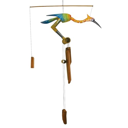 Gift & Garden Sweet Bobbing Head Bird Bamboo Wind Chime - Unique Outdoor Rustic Decor, Medium to Large Sized for Outside Spaces, Air Brushed Pastel Gradient - Bird and Rooster Wind Chimes