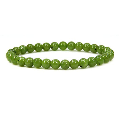 Angelstones Handmade Natural Healing Gemstone 6mm Round Beads Stretch Crystal Bracelet 7 Inch Unisex - color: Canadian Nephrite Jade