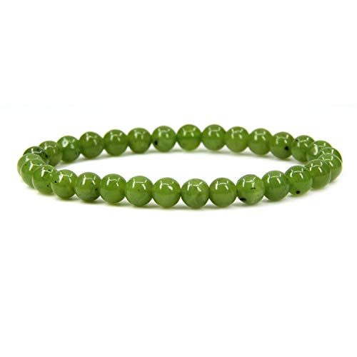 Angelstones Handmade Natural Healing Gemstone 6mm Round Beads Stretch Crystal Bracelet 7 Inch Unisex - color: Canadian Nephrite Jade