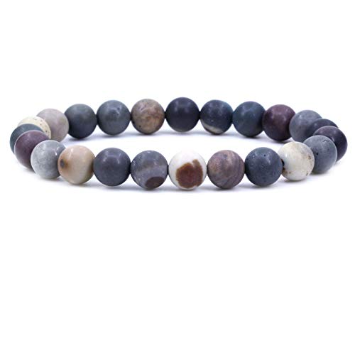 Amandastone Natural Gemstone 8mm Round Beads Stretch Bracelet 7 Inch - color: Matt Polychrome Jasper