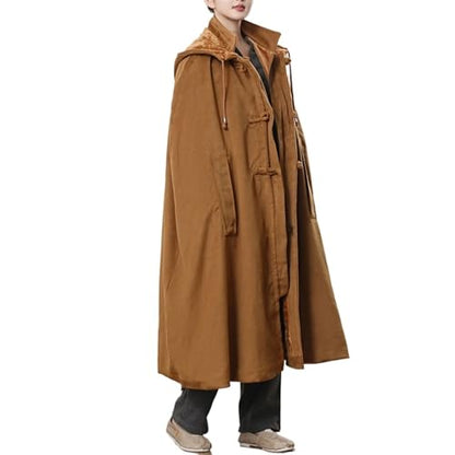 Women Men Meditation Hooded Cloak Double Layer Plush Thickened Coat Comfortable Warm Prayer Robe - color: Brown, size: XX-Large