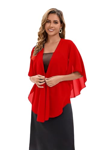 Baoqiya Chiffon Shawl Evening Scarf Shawls and Wraps for Women Wedding Party Bridal Scarves Cover Ups - color: Red