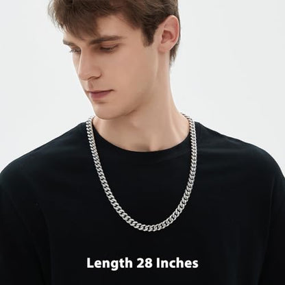 Cuban Link Chain for Men 9MM Silver Chain Necklace 316l Stainless Steel 925 Sterling Silver Filled - style: Length 28 Inch