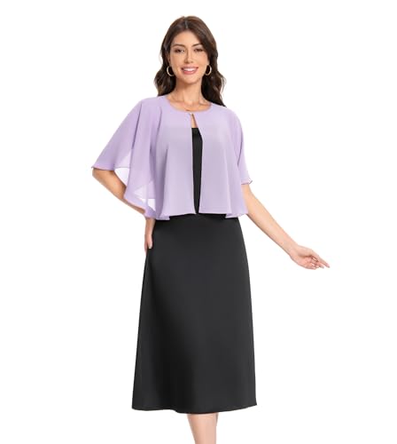 Baoqiya Capelets for women Chiffon Cape Soft Shawls and Wraps Wedding Capes 1920s flapper Cover Up - color: Lavende