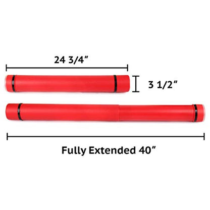 2-Pack Extendable Poster Tubes Expand from 24.5” to 40” with Shoulder Strap | Carry Documents, Blueprints, Drawings and Art | Red and Green Portable Durable Round Storage Cases with Lids and Labels