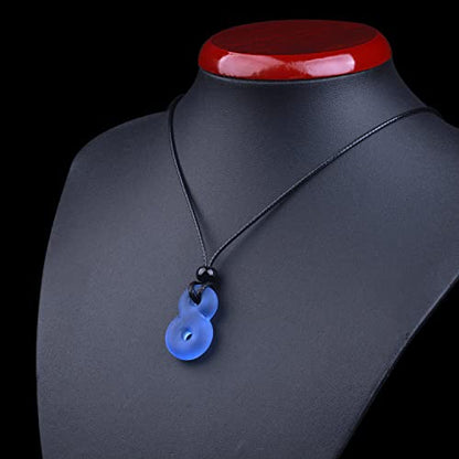Infinity Necklace - Sea Glass Jewelry - Positive Vibes Collection - Cute Meditation Crystals - Spiritual Gifts for Yoga Lovers - High Vibration Tibetan Symbols - Cool and Trendy Good Luck Amulets - color: Couples Set - Cloud Blue and Pastel Pink