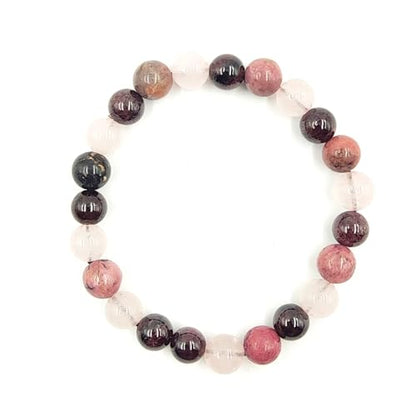 Gifts for Women, Healing Crystal Bracelet for Women, 8 mm Natural Gemstone Beaded Bracelet, Good Luck Bracelet Jewellery Gifts for Birthday, Women's Day, Wedding Anniversary - color: Natural Rhodonite, Rose Quartz & Garnet