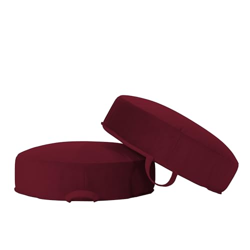 Factory Direct Partners FDP Overstuffed 16 inch Round Velvety and Vinyl Floor Cushions with Handles Flexible Seating for Home, Lounge, Yoga Studio, Deluxe Foam (2-Piece) - Bordeaux - color: Bordeaux