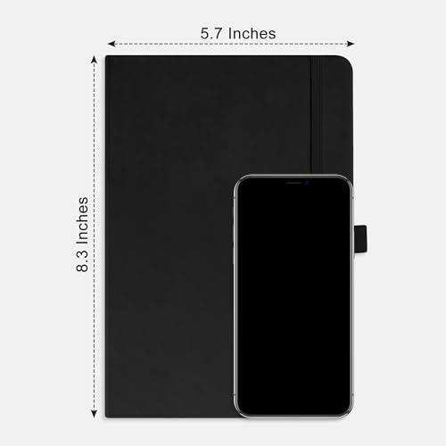 RETTACY Dotted Journal Notebook, 192 Pages, A5 Medium Size (5.7'' x 8.3''), Leather Hardcover, 100 GSM Thick Paper, for Journaling, Planning, Tracking (Black) - color: Black, style: Dotted