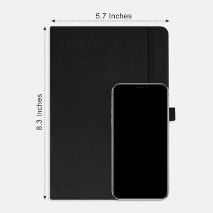 RETTACY Dotted Journal Notebook, 192 Pages, A5 Medium Size (5.7'' x 8.3''), Leather Hardcover, 100 GSM Thick Paper, for Journaling, Planning, Tracking (Black) - color: Black, style: Dotted