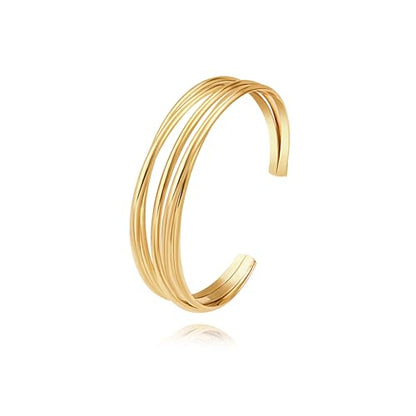 POTESSA 18K Gold Plated Cuff Bracelets Adjustable Dainty Bangle Handemade Jewelry for Women - style: Cross Wire