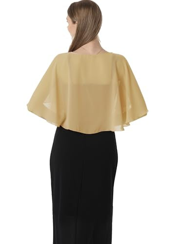 Chiffon Capelet Soft capes Shawls and Wraps for Evening Dress Wedding Cape 1920s shawl accessories for women - color: Gold